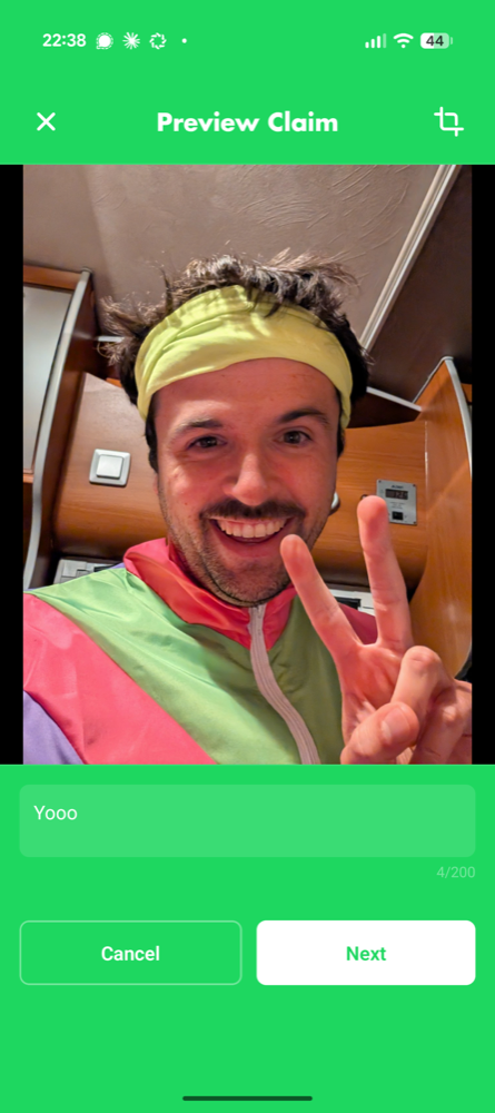 Previewing a claim with a goofy selfie